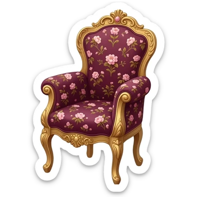 vintage rococo maroon dainty floral chair sticker