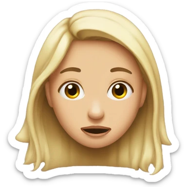 The girl cries and lifts her lower lip sticker