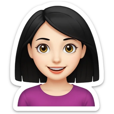 나는 여자이고 눈이 큰 편이고 성격이 웃기고발랄하게 표현됐으면좋겠어. 좀더 장난스러운 표정으로 해줘 검정머리로 바꿔줘 sticker