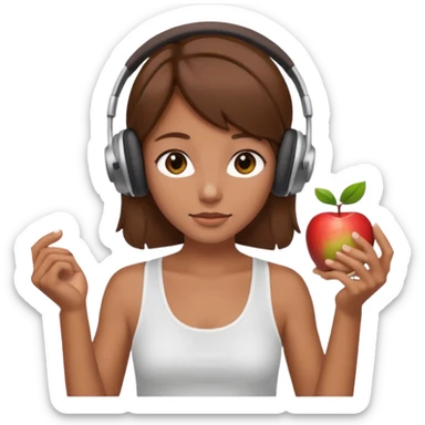 brown haired tan girl with apple headphones, white tank top on sticker