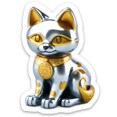 fully chrome fox statue in the form of maneki neko sticker