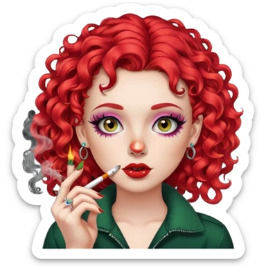 bright red curly hair alt girl with makeup and piercings smoking a joint sticker