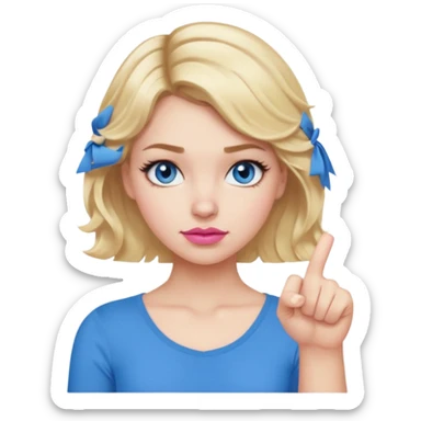 Girl Blonde short wavy hair,  blue eyes, cute blue top, long lashes, pink lips, thumbs down 👎  sticker