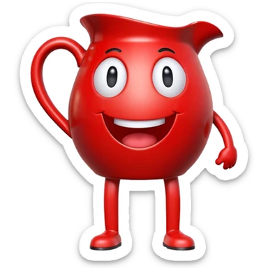 A red pitcher-shaped character with a smiley face, arms and legs, looking excited and happy, saying Oh Yeah! sticker