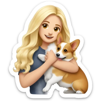 Beautiful blonde with a square hugs with Welsh corgi Pembroke tricolor sticker
