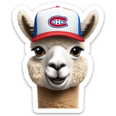 Alpaca wearing a Montreal canadiens hat sticker