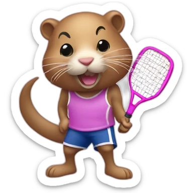 pink muskrat playing pickleball sticker