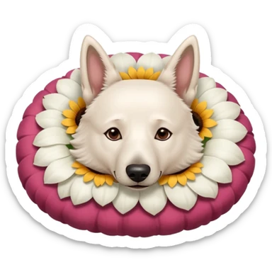White Belgian shepherd dog with Brown eyes sleeping On a flowerpillow sticker