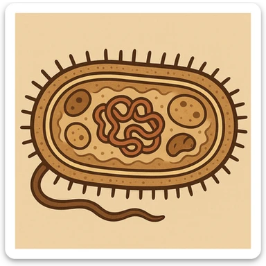 cartoon bacteria cutaway, internal structures, earth tone color palette sticker