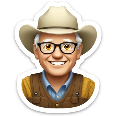 Warren Buffet as a farmer, smiling sticker