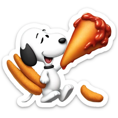 Crying snoopy eating a hot wing while being kick by peanut sticker