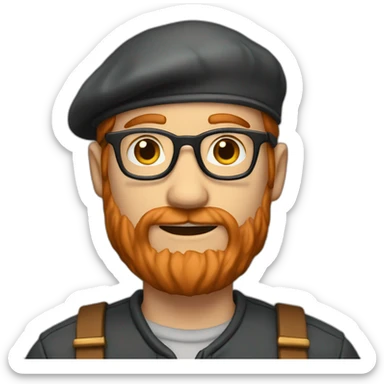 White guy with glasses and a gary flat beret and long copper hair sticker