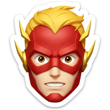 face of The Flash superhero with bold expression, red mask, and yellow lightning sticker