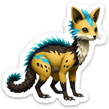 Rare realistic dark edgy badass epic pretty beautiful handsome gorgeous aesthetic colorful vibrant Vernid-Trico-species-Fakemon-creature by LiLaiRa, 4 legs, 1 tail, random markings, (full body) sticker