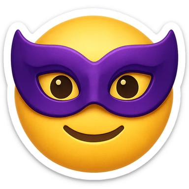 yellow face with purple masquerade mask emoji, digital illustration sticker