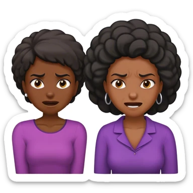 a black-skinned girl, whining and angry next to an older black lady who smile sticker