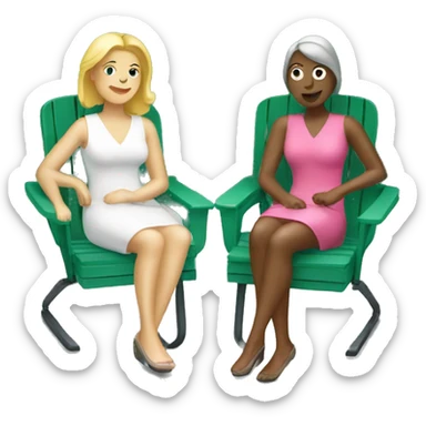 2 white women sitting on plastic lawn chairs sticker