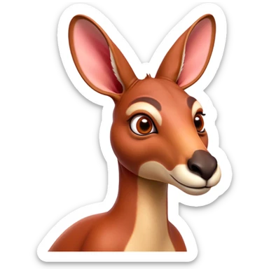 Cinematic Comical Adult Red Kangaroo Portrait Emoji, Head tilted dramatically with an exaggeratedly shocked expression, featuring a robust, dynamic build with a uniquely red kangaroo-shaped head sporting an elongated snout and wide, comically expressive eyes full of playful disbelief, Simplified yet hilariously expressive features, highly detailed, glowing with a slightly sassy outback glow, high shine, dramatic yet playful, stylized with an air of cheeky wild mischief, soft glowing outline, capturing the essence of a meme-worthy kangaroo that looks ready to bound its way into viral fame! sticker