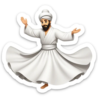 Cinematic Realistic Whirling Dervish Dance Emoji, depicted as a mesmerizing traditional Sufi dance scene with flowing robes and dynamic movement, rendered with vibrant textures and swirling mystical lighting that captures its spiritual energy. sticker