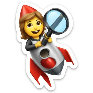 woman riding a rocket with a magnifier sticker