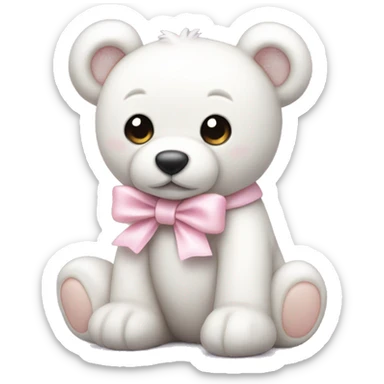 White teddy bear with light pink bow on the ear sticker