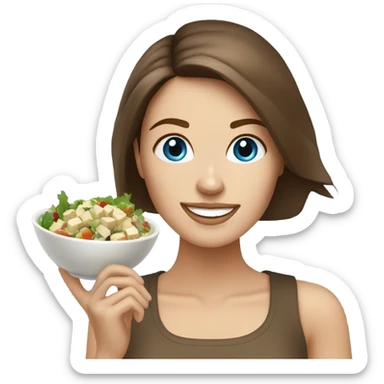 White girl Brown hair blue eyes eating Tofu salad sticker