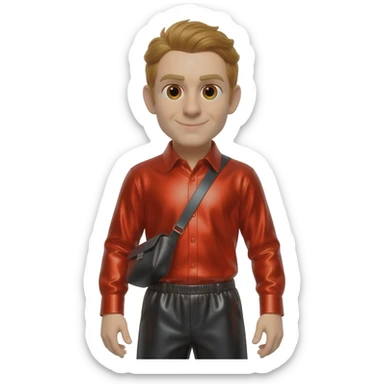 Murray Cook from The Wiggles with brown eyes, golden brown hair, red metallic shirt, black metallic baggy pants sticker