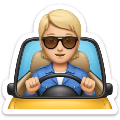 Crea un emoji con fondo transparente en PNG de una persona manejando un vehículo, que se vea desde el parabrisas frontal. sticker