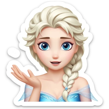 Cinematic Playful Elsa Portrait Emoji, Blowing frost from her hands in a dazzling display, eyes filled with mischief, exuding a magical charm that is both fun and enchanting! sticker