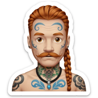 dark ginger braids man very white mustache old very tattoed with the whitest mustache ever sticker