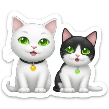 white cat with light green eyes is washing by tongue another black cat sticker