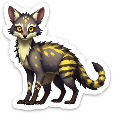 Feral Rare Fantasy dark colorful Vernid-Sergal-Genet-Trico-species by LiLaiRa, random markings, tufted tail, tufted ears, full body sticker