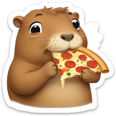 Happy capybara eating pizza sticker