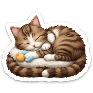 dark brown tabby and white kitten sleeping on its back sticker