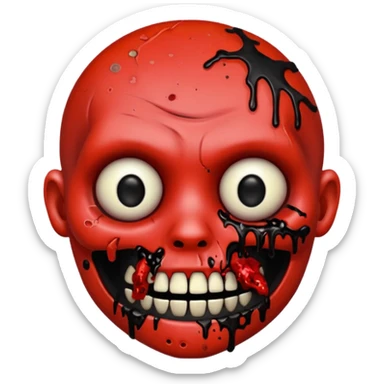 Zombie emoji with black grills and red paint splattered on it sticker