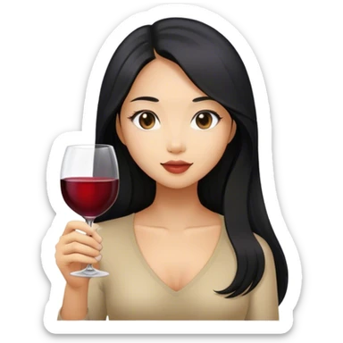 tan asian girl with black long hair holding glass of wine sticker