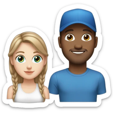 white girl brown hair blue eyes with white guy blue eyes on black cap sticker
