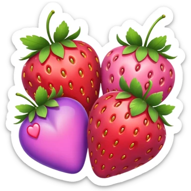 strawberries, pink and purple hearts sticker