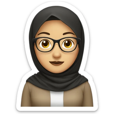 asian woman wearing brown hijab, black shirt, and rounded glasses sticker