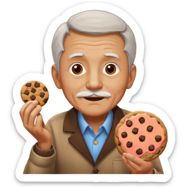 old man handing a chocolate chip cookie sticker