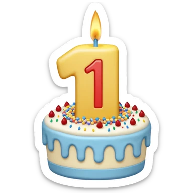 a cake with a candle in the shape of a number 1 sticker