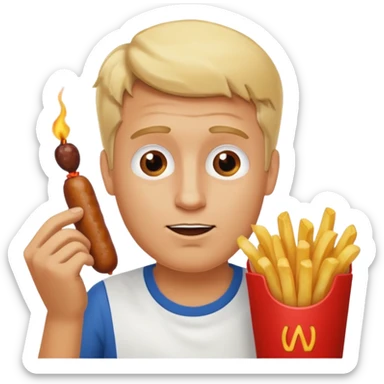 Hombre Rubio con una salchipapas pero la salchicha está quemada sticker