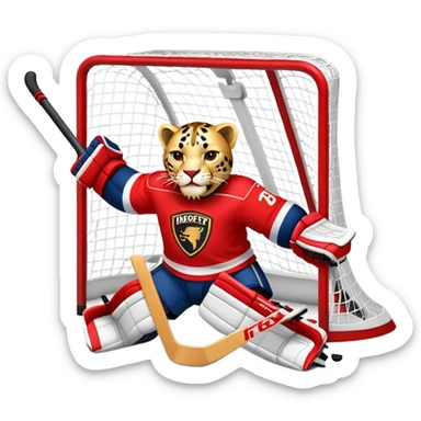 A gold panther in a red jersey scoring a hockey goal sticker