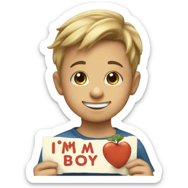 Kid holding a sign that says “I’m a good boy” sticker