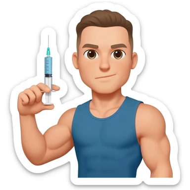 A body builder holding an injection in his hadn sticker