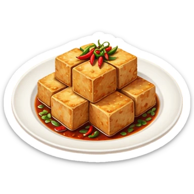 fried crispy tofu with chili on the plate sticker