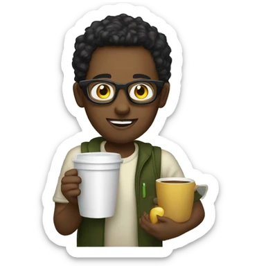 Ethiopian tech nerd coding and holding cup sticker
