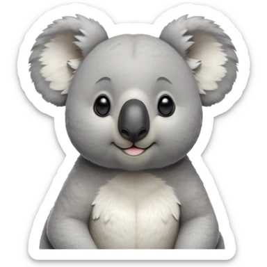 Cinematic Noble Koala Portrait Emoji, Poised and regal, with a stocky, cuddly build and a plush, well-groomed grey fur, large round ears and a distinctive big black nose, deep-set soulful dark eyes, Simplified yet sharp and sophisticated features, highly detailed, glowing with a soft, dignified glow, high shine, intelligent and gentle, stylized with an air of eucalyptus elegance, focused and attentive, soft glowing outline, capturing the essence of a watchful and confident marsupial, so majestic it feels as though it could climb out of the screen with effortless authority! sticker