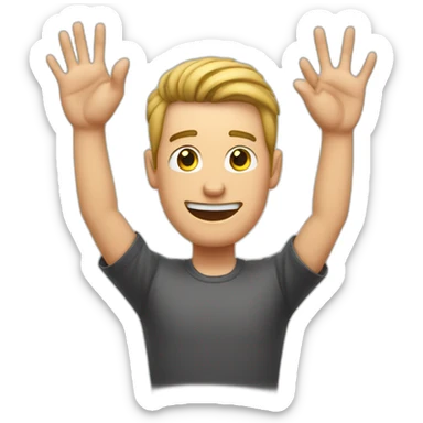 white man with hands crossed in front of chest. Hands in the air and 2 fingers on each hand sticking out sticker