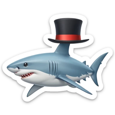 Shark with billionaire's top hat Side view, body turned diagonally to the right, clean white background sticker